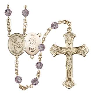 14 Karat Gold 6mm Austrian Crystal Saint Christopher/Golf Rosary in Light Amethyst