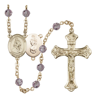 14 Karat Gold 6mm Austrian Crystal Saint Christopher/Wrestling Rosary in Light Amethyst
