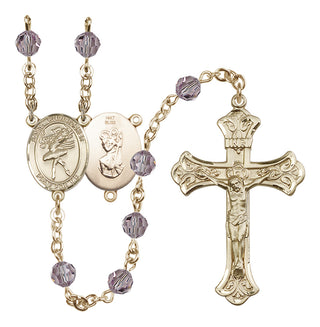 14 Karat Gold 6mm Austrian Crystal Saint Christopher/Dance Rosary in Light Amethyst