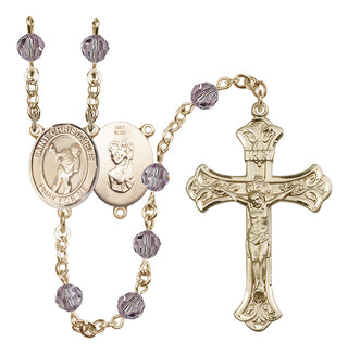 14 Karat Gold 6mm Austrian Crystal Saint Christopher/Lacrosse Rosary in Light Amethyst