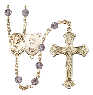 14 Karat Gold 6mm Austrian Crystal Saint Christopher/Basketball-Women Rosary in Light Amethyst