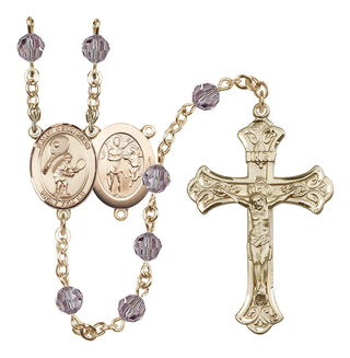14 Karat Gold 6mm Austrian Crystal Saint Sebastian / Tennis Rosary in Light Amethyst