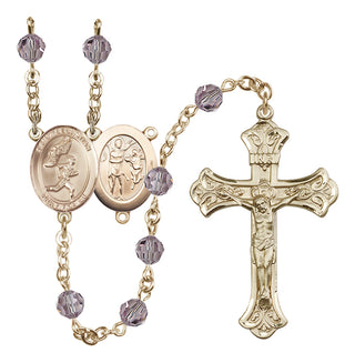 14 Karat Gold 6mm Austrian Crystal Saint Sebastian /Track&Field-Men Rosary in Light Amethyst