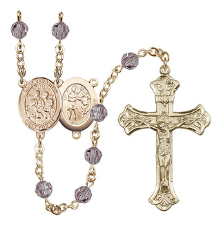 14 Karat Gold 6mm Austrian Crystal Saint Sebastian / Choir Rosary in Light Amethyst
