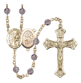 14 Karat Gold 6mm Austrian Crystal Saint Sebastian/Karate Rosary in Light Amethyst