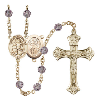 14 Karat Gold 6mm Austrian Crystal Saint Sebastian/Soccer-Women Rosary in Light Amethyst