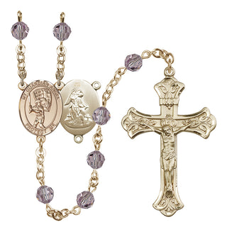 14 Karat Gold 6mm Austrian Crystal Guardian Angel/Baseball Rosary in Light Amethyst