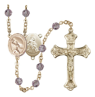 14 Karat Gold 6mm Austrian Crystal Guardian Angel/Football Rosary in Light Amethyst