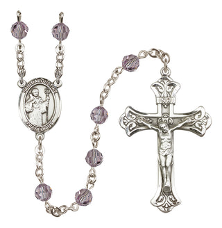 Sterling Silver 6mm Austrian Crystal Saint Augustine Rosary in Light Amethyst