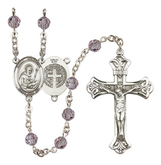 Sterling Silver 6mm Austrian Crystal Saint Benedict Rosary in Light Amethyst