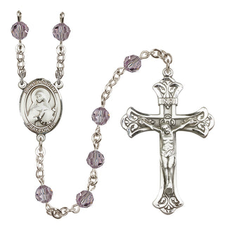 Sterling Silver 6mm Austrian Crystal Saint Dorothy Rosary in Light Amethyst
