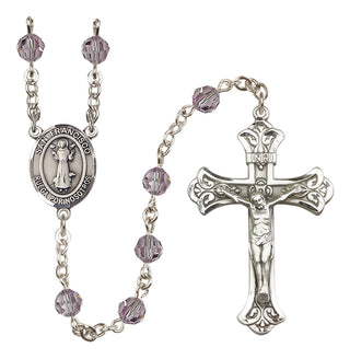 Sterling Silver 6mm Austrian Crystal San Francis Rosary in Light Amethyst