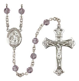 Sterling Silver 6mm Austrian Crystal Saint Gabriel the Archangel Rosary in Light Amethyst