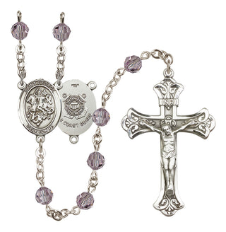 Sterling Silver 6mm Austrian Crystal Saint George / Coast Guard Rosary in Light Amethyst