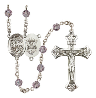 Sterling Silver 6mm Austrian Crystal Saint George / Navy Rosary in Light Amethyst