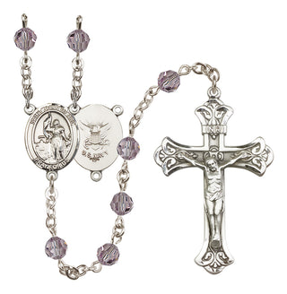Sterling Silver 6mm Austrian Crystal Saint Joan of Arc / Navy Rosary in Light Amethyst