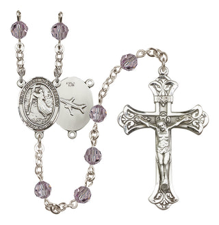 Sterling Silver 6mm Austrian Crystal Saint Joseph of Cupertino Rosary in Light Amethyst