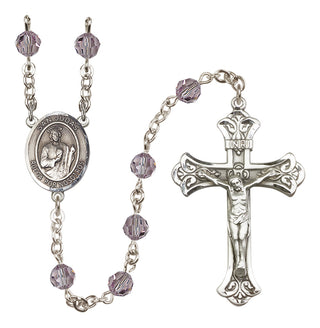 Sterling Silver 6mm Austrian Crystal San Judas Rosary in Light Amethyst