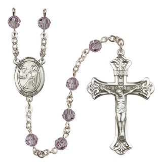 Sterling Silver 6mm Austrian Crystal Saint Luke the Apostle Rosary in Light Amethyst