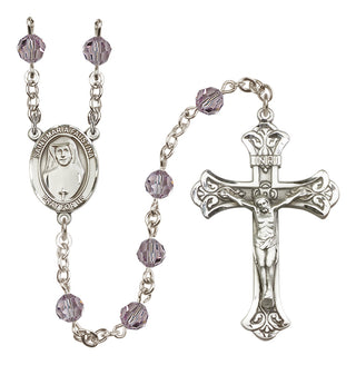 Sterling Silver 6mm Austrian Crystal Saint Maria Faustina Rosary in Light Amethyst