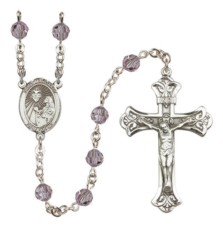 Sterling Silver 6mm Austrian Crystal Saint Margaret Mary Alacoque Rosary in Light Amethyst