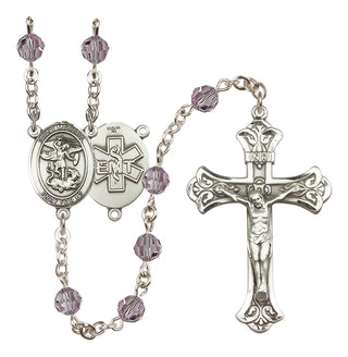 Sterling Silver 6mm Austrian Crystal Saint Michael / EMT Rosary in Light Amethyst