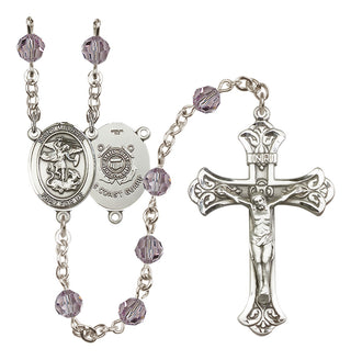 Sterling Silver 6mm Austrian Crystal Saint Michael / Coast Guard Rosary in Light Amethyst