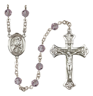 Sterling Silver 6mm Austrian Crystal Saint Sarah Rosary in Light Amethyst