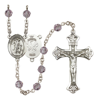 Sterling Silver 6mm Austrian Crystal Guardian Angel / Nat'l Guard Rosary in Light Amethyst