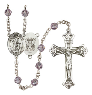 Sterling Silver 6mm Austrian Crystal Guardian Angel / Navy Rosary in Light Amethyst