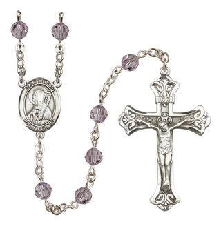 Sterling Silver 6mm Austrian Crystal Saint Brigid of Ireland Rosary in Light Amethyst