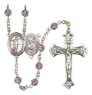 Sterling Silver 6mm Austrian Crystal Saint Christopher/Volleyball Rosary in Light Amethyst