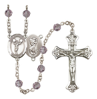 Sterling Silver 6mm Austrian Crystal Saint Christopher/Cheerleading Rosary in Light Amethyst