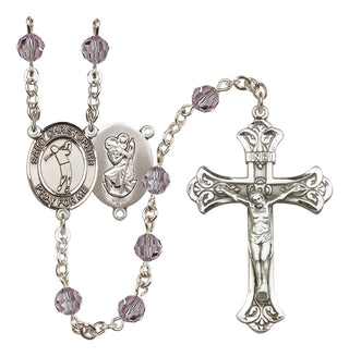 Sterling Silver 6mm Austrian Crystal Saint Christopher/Golf Rosary in Light Amethyst