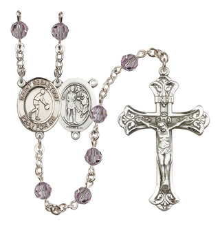 Sterling Silver 6mm Austrian Crystal Saint Sebastian/Basketball Rosary in Light Amethyst