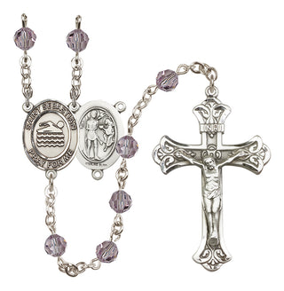 Sterling Silver 6mm Austrian Crystal Saint Sebastian/Swimming Rosary in Light Amethyst