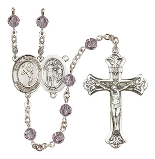 Sterling Silver 6mm Austrian Crystal Saint Sebastian/Martial Arts Rosary in Light Amethyst