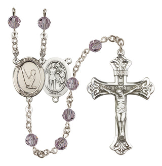 Sterling Silver 6mm Austrian Crystal Saint Sebastian/Gymnastics Rosary in Light Amethyst