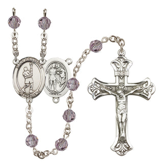 Sterling Silver 6mm Austrian Crystal Saint Sebastian/Lacrosse Rosary in Light Amethyst