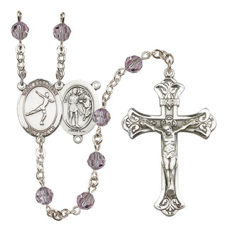 Sterling Silver 6mm Austrian Crystal Saint Sebastian/Figure Skating Rosary in Light Amethyst
