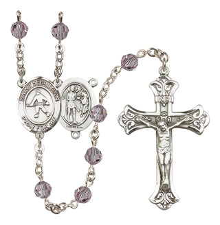 Sterling Silver 6mm Austrian Crystal Saint Sebastian/Field Hockey Rosary in Light Amethyst