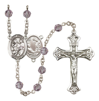 Sterling Silver 6mm Austrian Crystal Saint Cecilia / Marching Band Rosary in Light Amethyst