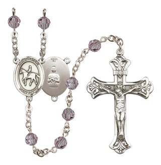 Sterling Silver 6mm Austrian Crystal Saint Kateri/Equestrian Rosary in Light Amethyst