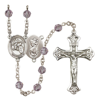 Sterling Silver 6mm Austrian Crystal Saint Christopher/Motorcycle Rosary in Light Amethyst