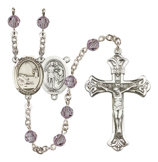 Sterling Silver 6mm Austrian Crystal Saint Sebastian / Fishing Rosary in Light Amethyst