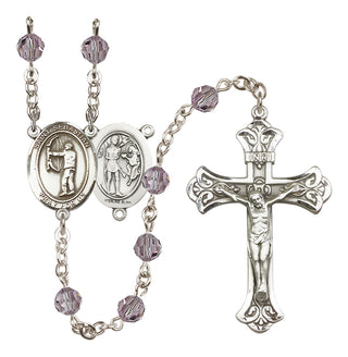 Sterling Silver 6mm Austrian Crystal Saint Sebastian / Archery Rosary in Light Amethyst