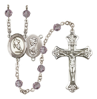 Sterling Silver 6mm Austrian Crystal Saint Christopher / Rugby Rosary in Light Amethyst