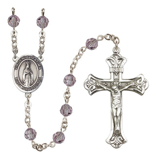 Sterling Silver 6mm Austrian Crystal Virgen del Fatima Rosary in Light Amethyst