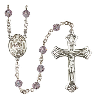 Sterling Silver 6mm Austrian Crystal Saint Gertrude of Nivelles Rosary in Light Amethyst