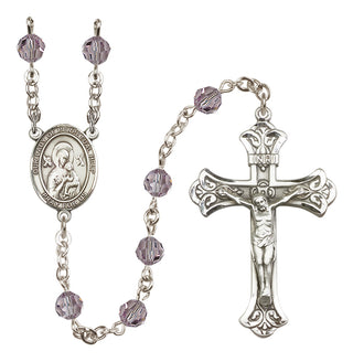 Sterling Silver 6mm Austrian Crystal Our Lady of Perpetual Help Rosary in Light Amethyst